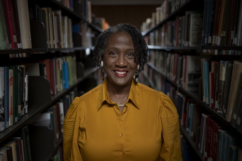 Allison Dorsey in a library